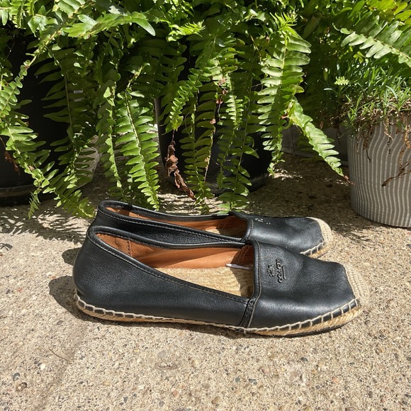 Coach Rhodelle slip On Espadrilles 7.5B Black Leather Same‎ Day Ship - Picture 1 of 6
